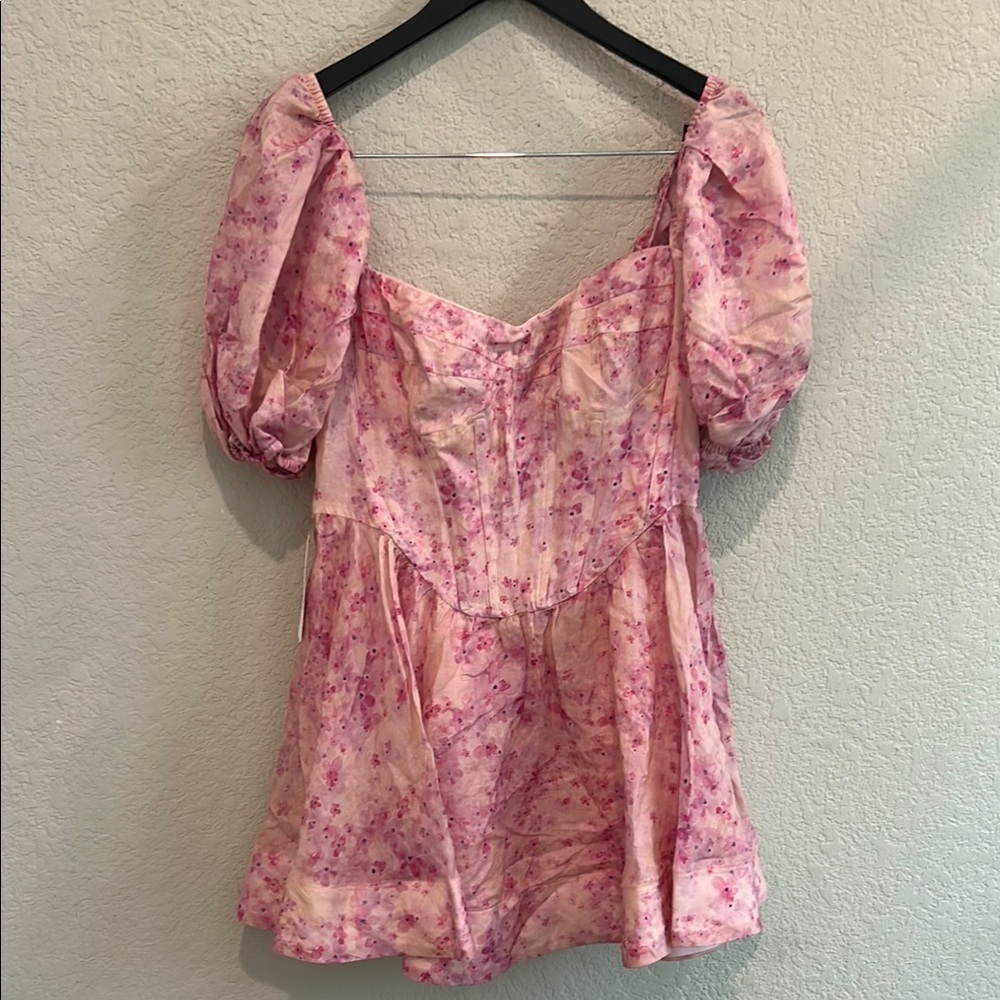 Bardot Floral Pink Puff Sleeve Mini Dress size M NWT